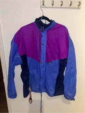 Vintage 90s K-Way Color-Block Windbreaker - Unisex Large - Retro Purple/Blue